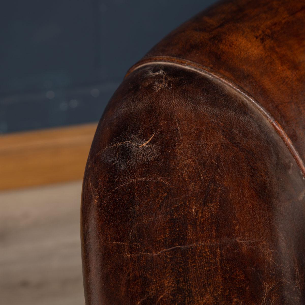 20th Century Oversized Dutch Sheepskin Leather Club Chairs 10