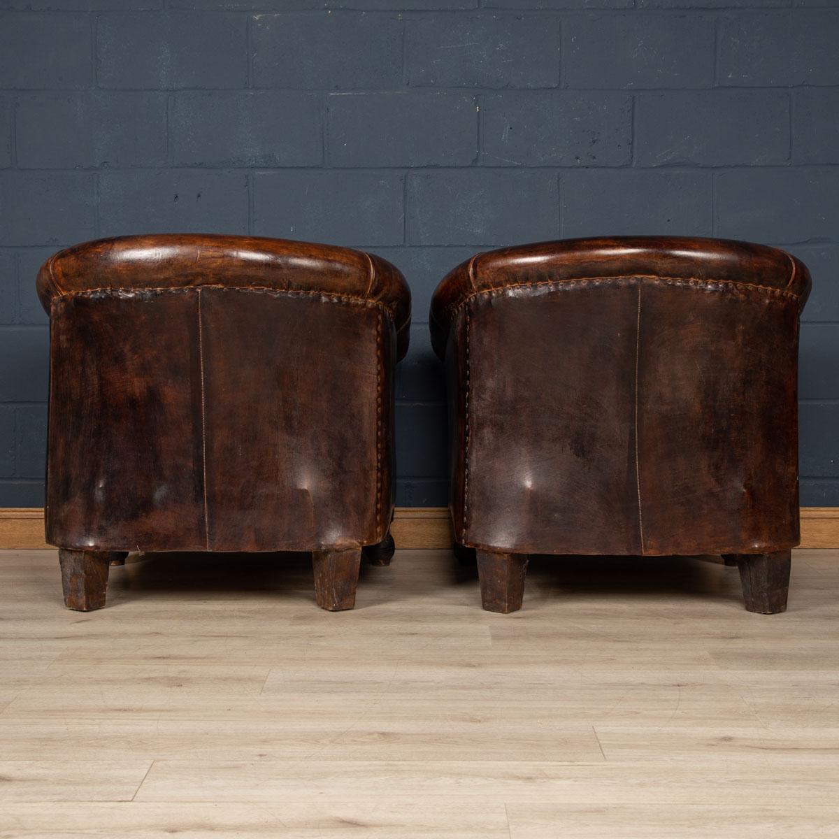 Pine 20th Century Oversized Dutch Sheepskin Leather Club Chairs