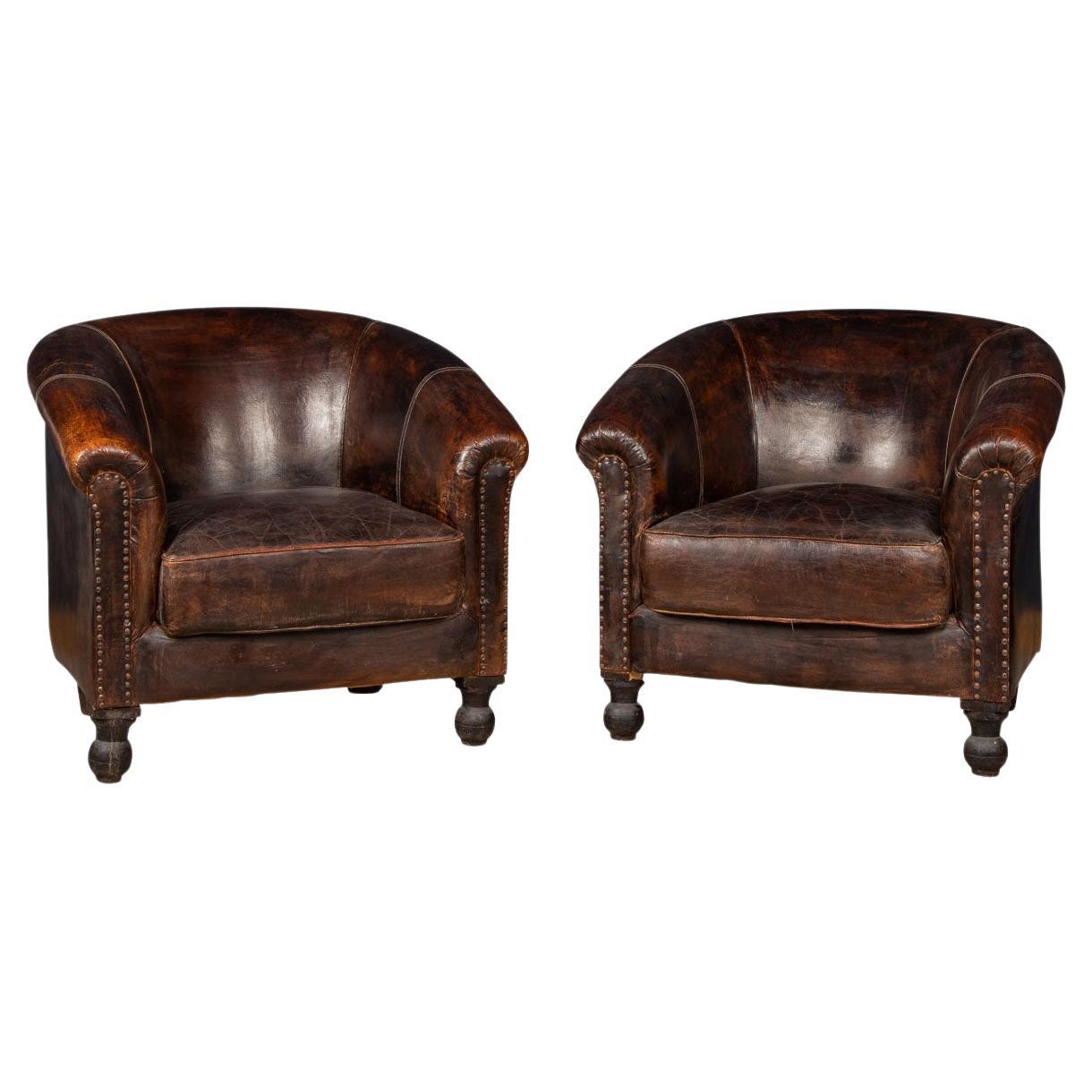20th Century Oversized Dutch Sheepskin Leather Club Chairs