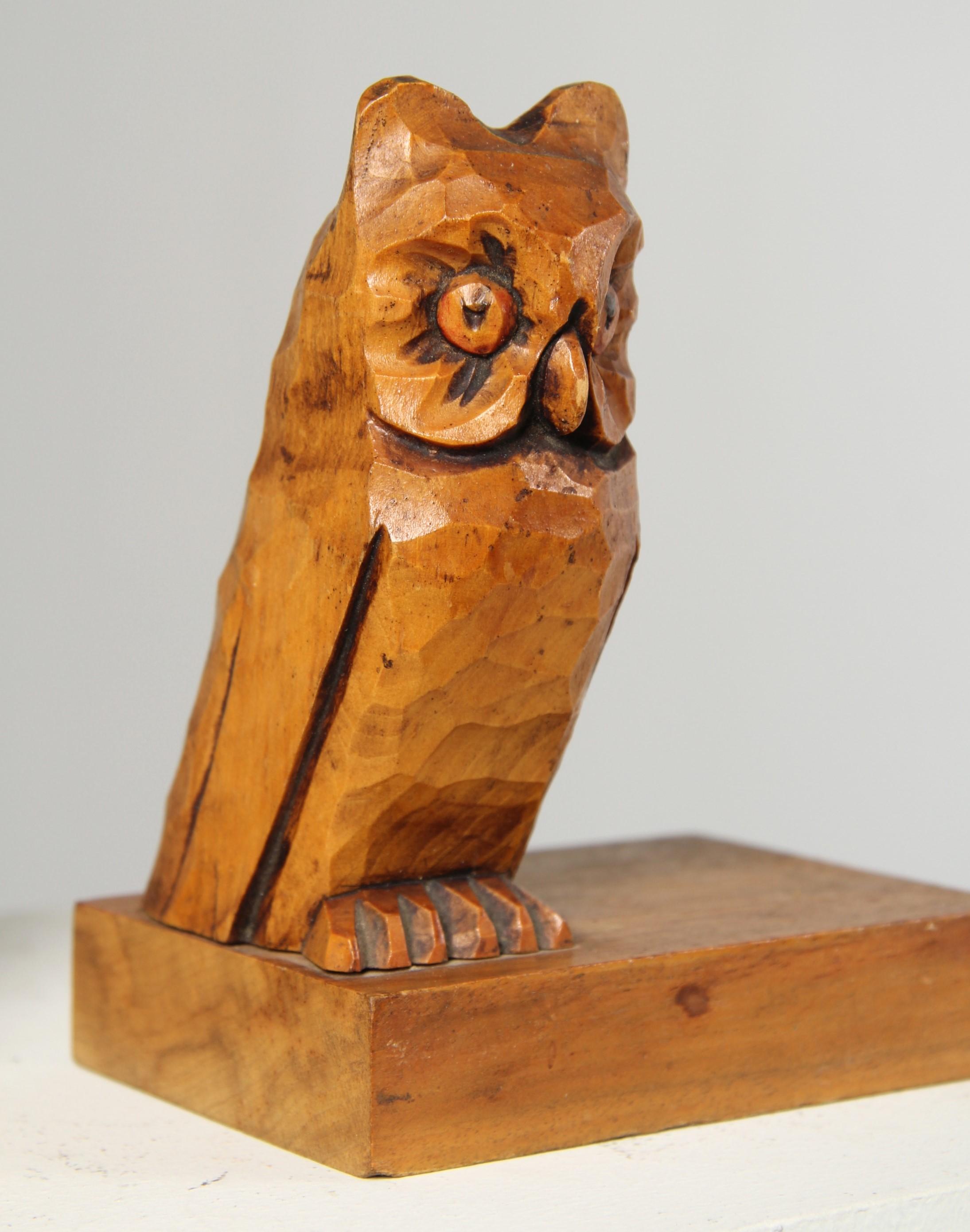 Carved 20th Century Owls Bookends For Sale