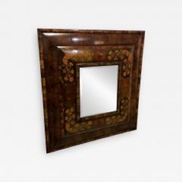 20th Century Oyster Olivewood Cushion Mirror with Marquetry Inlay & Bevel Glass For Sale 5