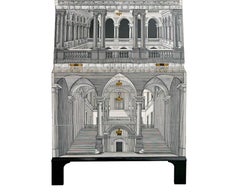 20th Century P. Fornasetti Secretary Marked Screen Printing Technique Lacquered