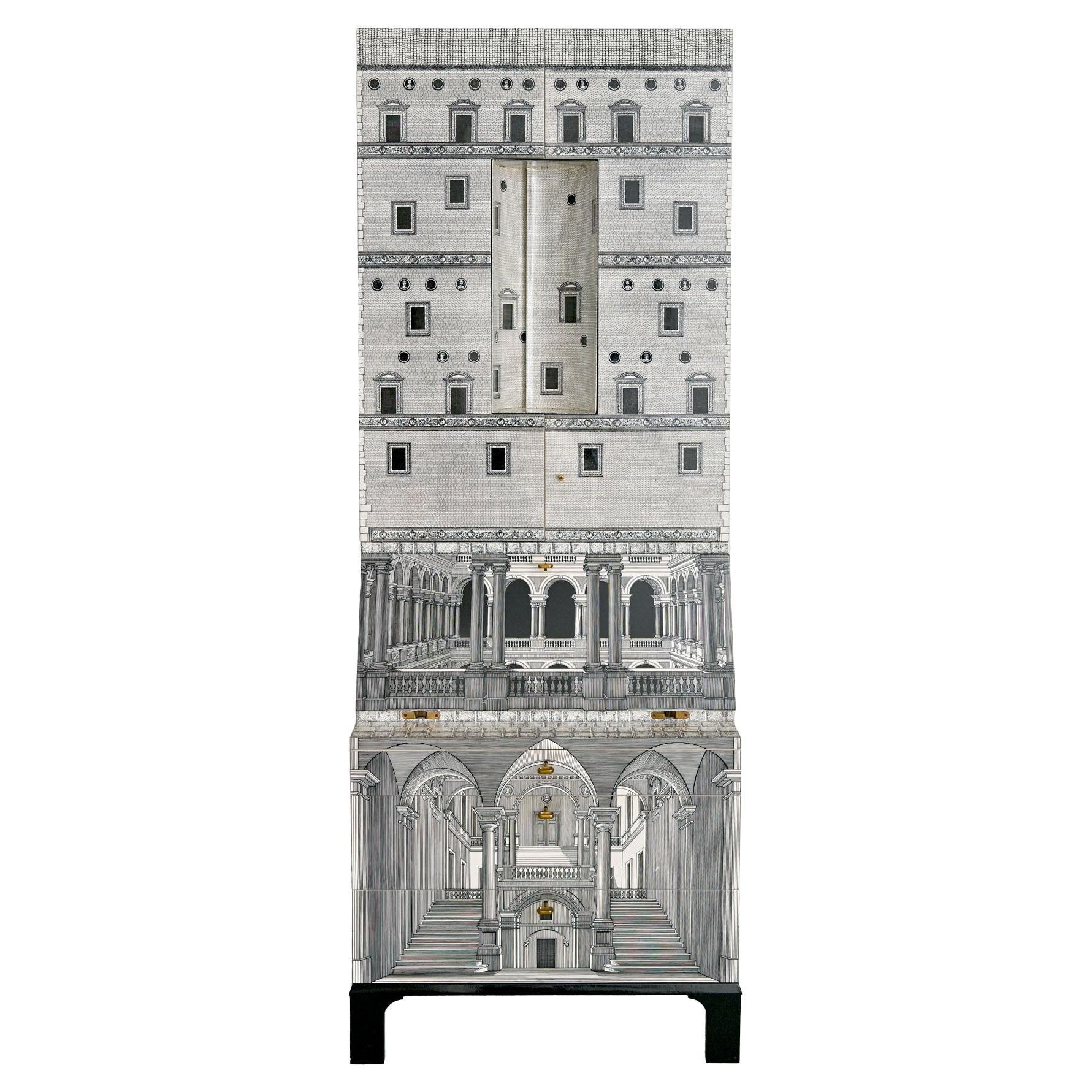 20th Century P. Fornasetti Secretary Marked Screen Printing Technique Lacquered