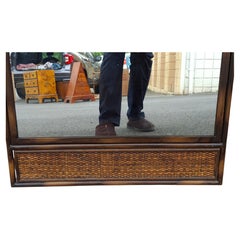 20th Century Pagoda Style Faux Rattan Metal and Wicker Wall Mirror