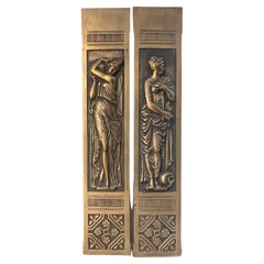 Vintage 20th Century Paid Of Brass Fireplace Side Panels