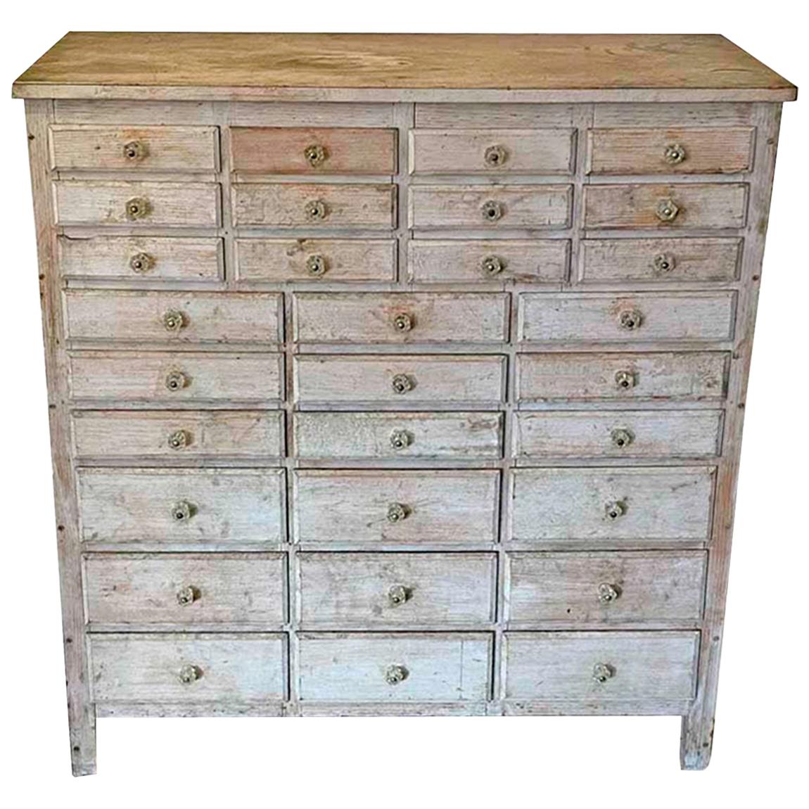 20th Century Painted 30 Drawer Apothecary or Country Store Cabinet