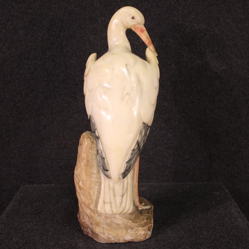 20th Century Painted Alabaster Italian Bird Heron Sculpture, 1950s In Good Condition For Sale In Vicoforte, Piedmont