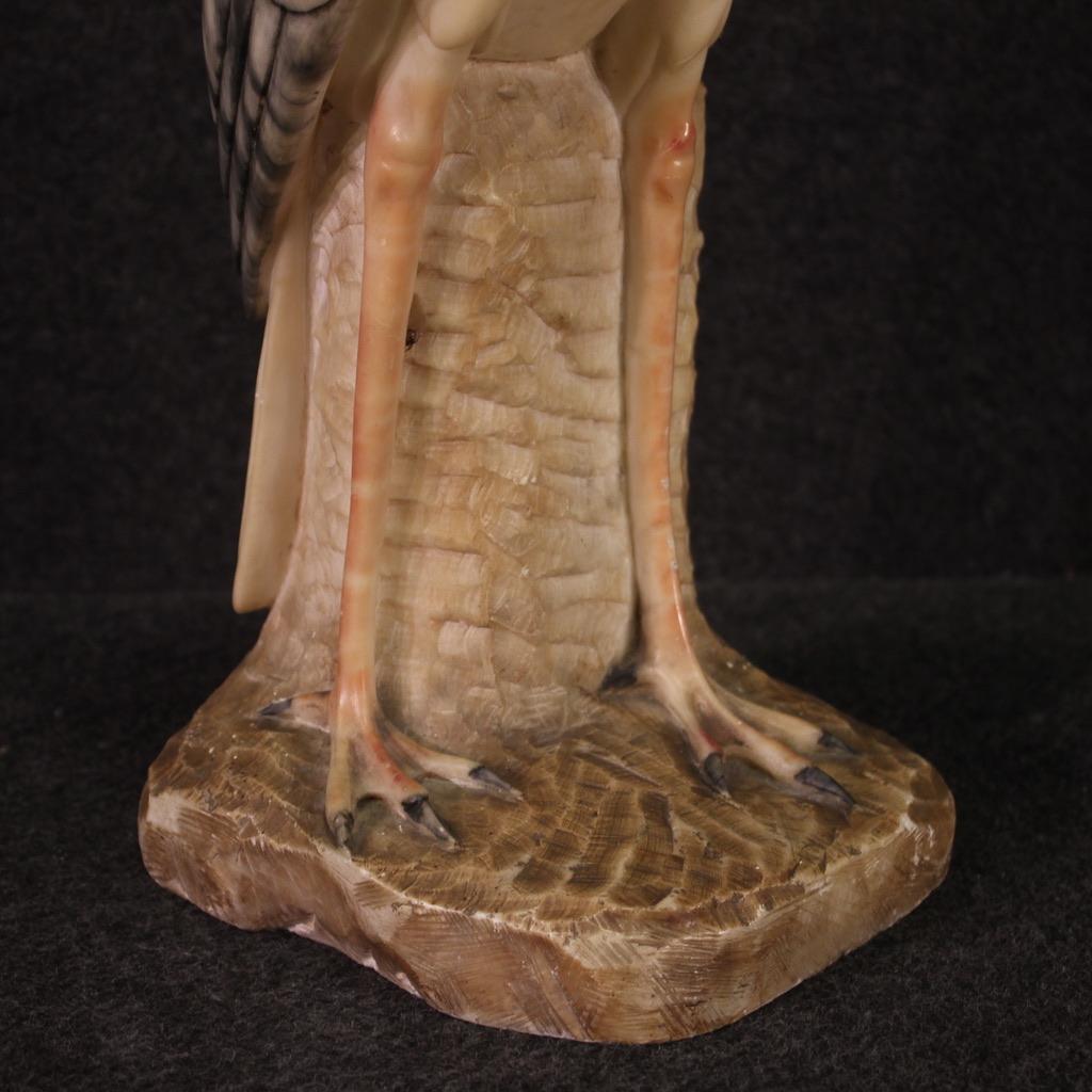 20th Century Painted Alabaster Italian Bird Heron Sculpture, 1950s For Sale 2