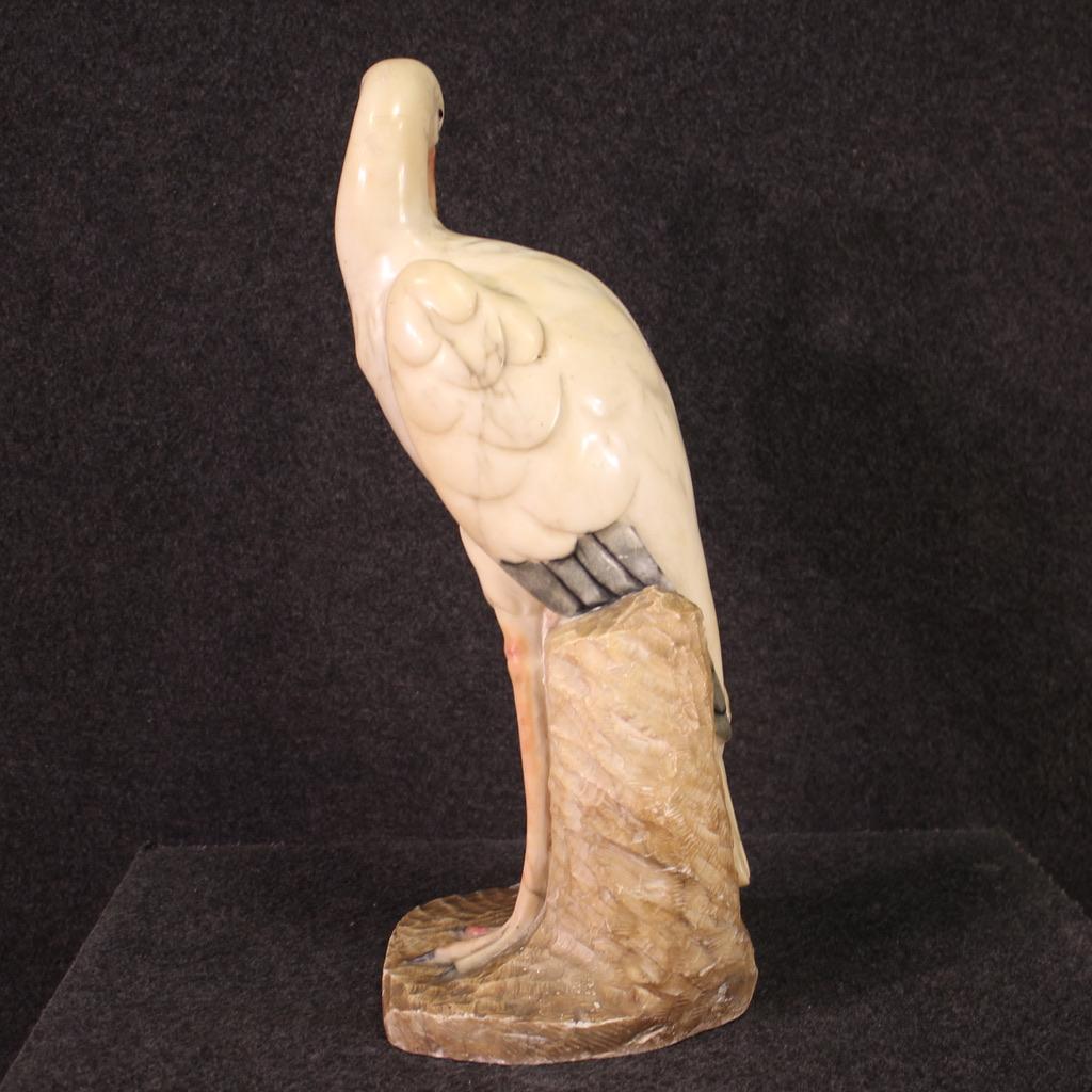 20th Century Painted Alabaster Italian Bird Heron Sculpture, 1950s For Sale 3