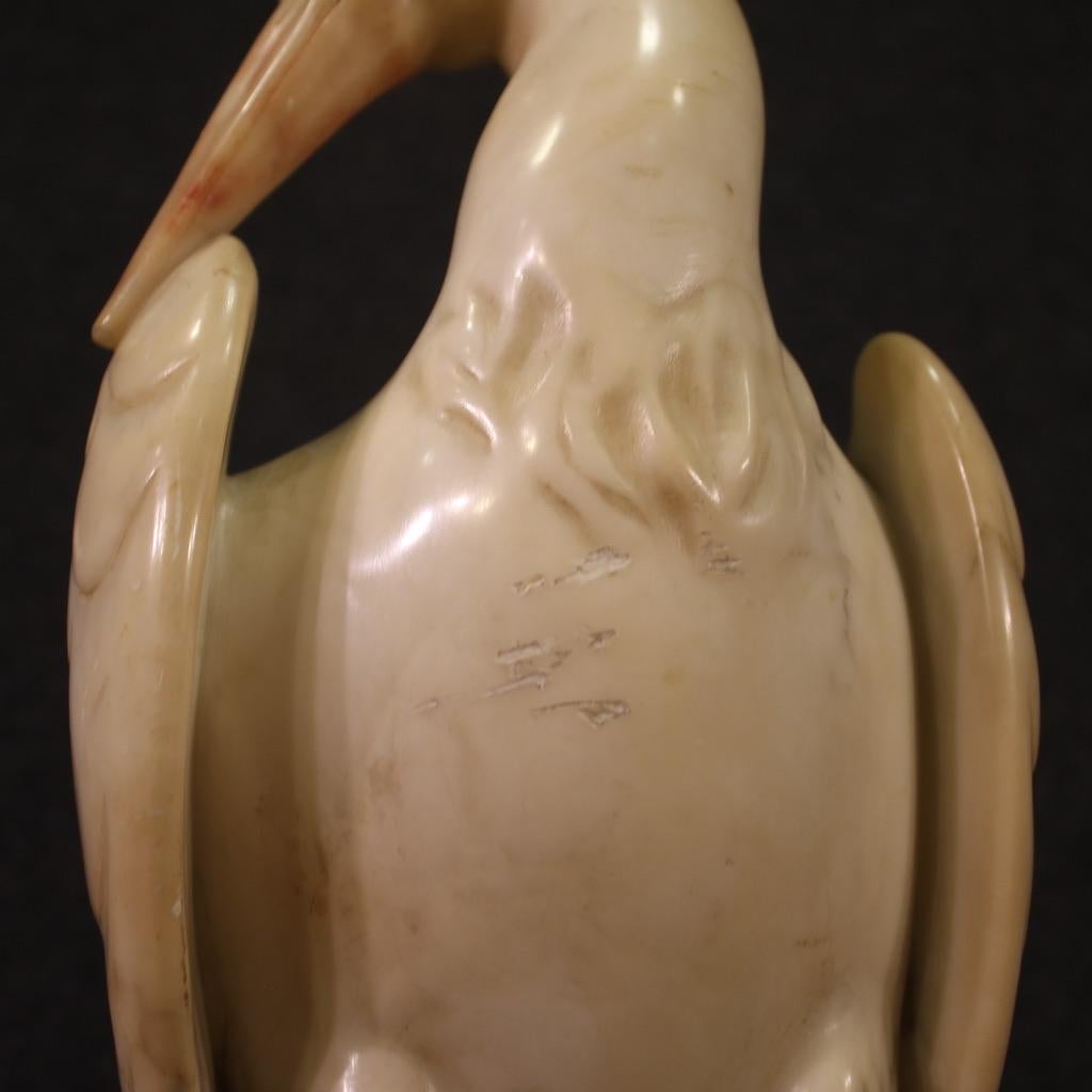 20th Century Painted Alabaster Italian Bird Heron Sculpture, 1950s For Sale 4