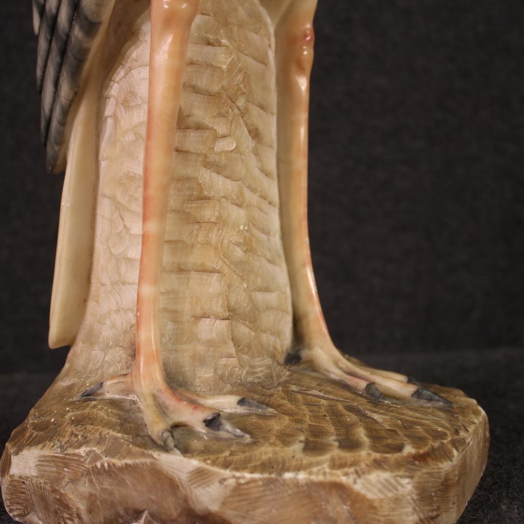 20th Century Painted Alabaster Italian Bird Heron Sculpture, 1950s For Sale 5