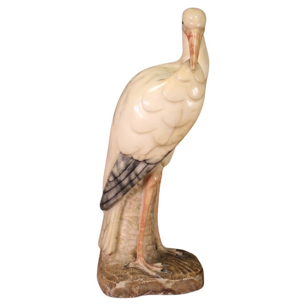 20th Century Painted Alabaster Italian Bird Heron Sculpture, 1950s For Sale