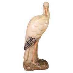 20th Century Painted Alabaster Italian Bird Heron Sculpture, 1950s