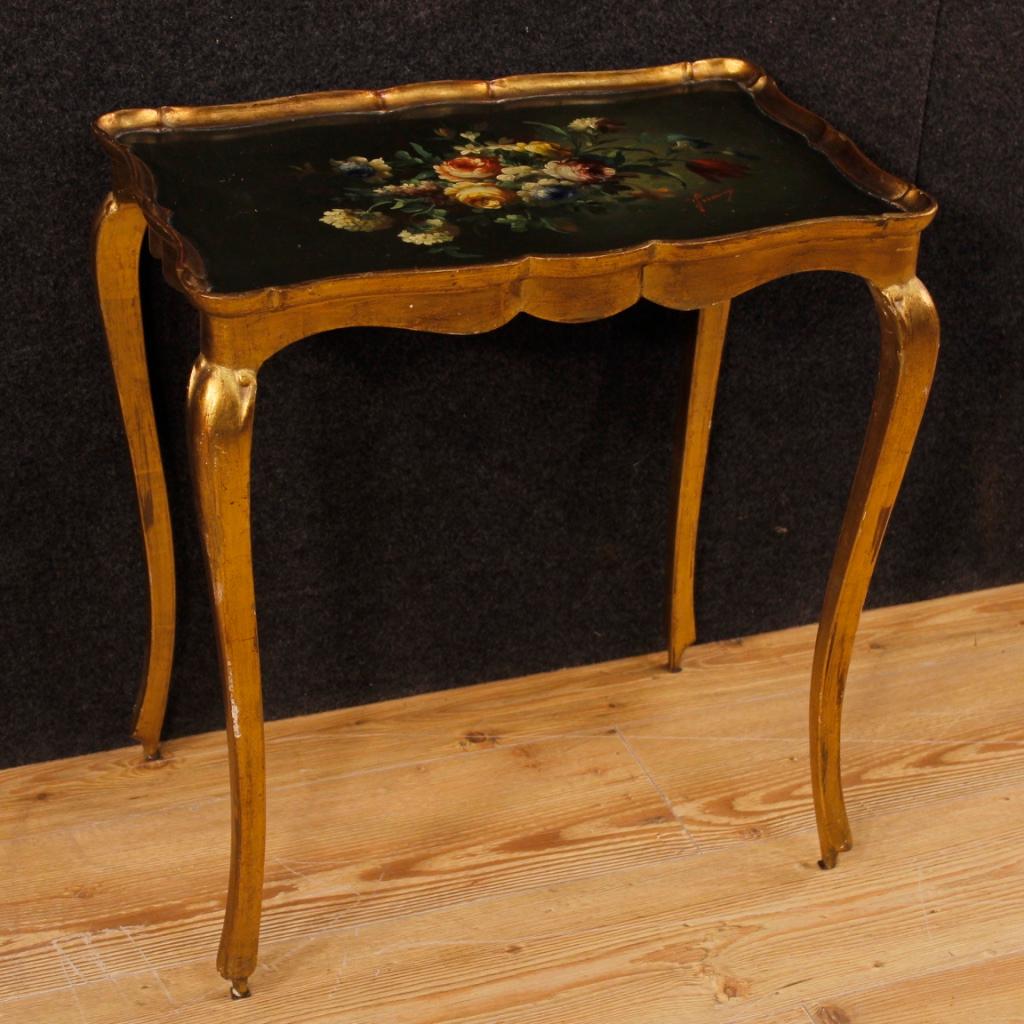 20th Century Painted and Gilded Wood Italian Set of 3 Coffee Tables, 1970 In Good Condition In Vicoforte, Piedmont