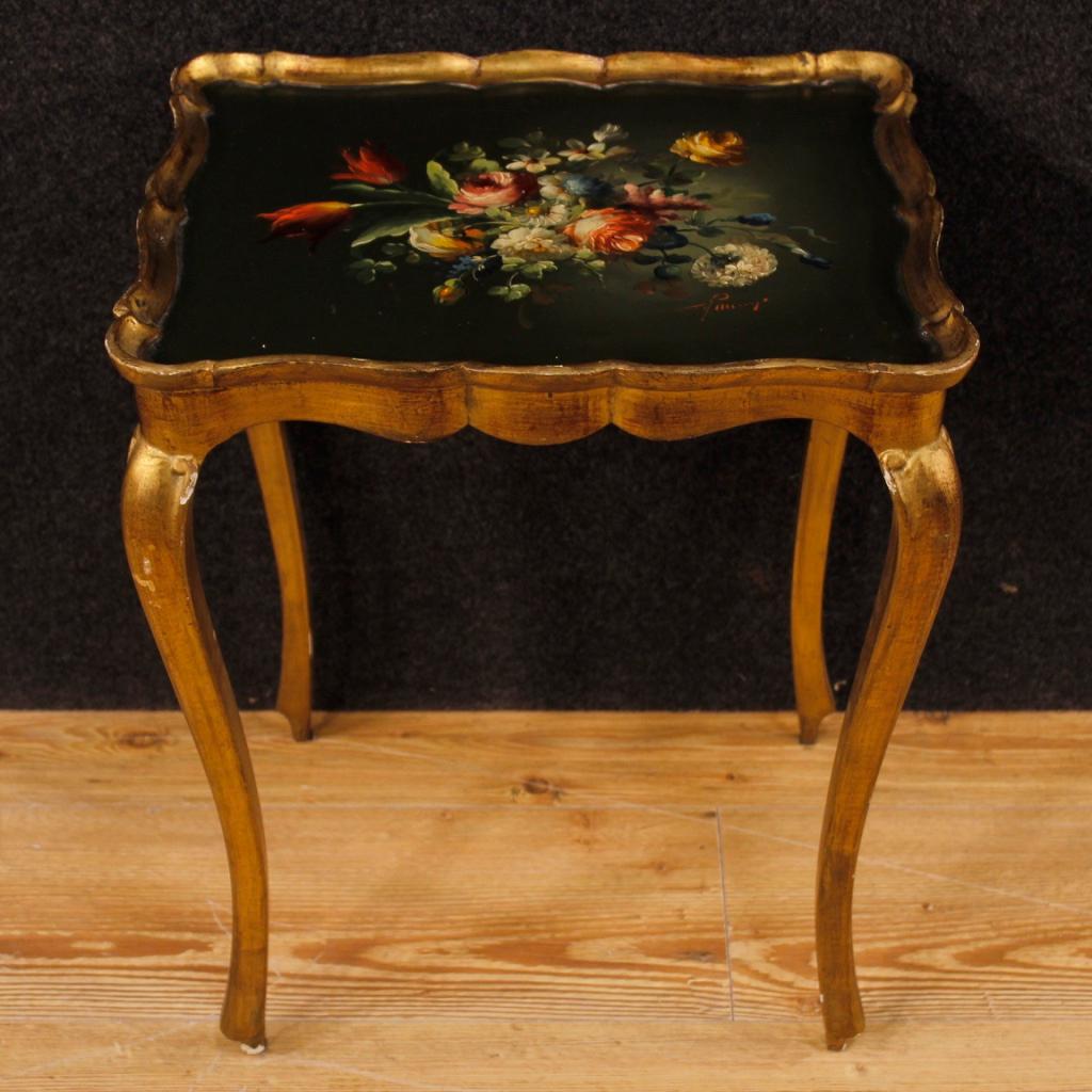 20th Century Painted and Gilded Wood Italian Set of 3 Coffee Tables, 1970 2