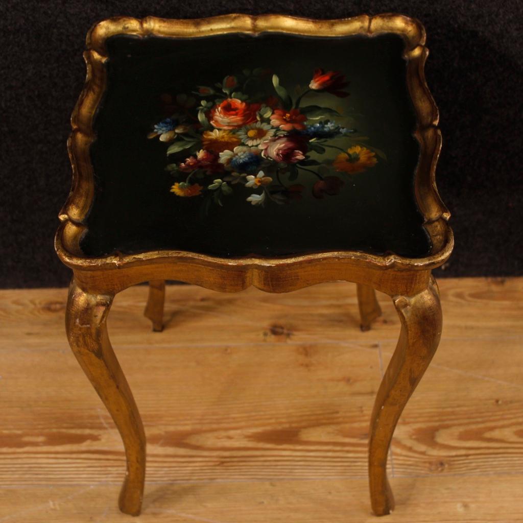20th Century Painted and Gilded Wood Italian Set of 3 Coffee Tables, 1970 5