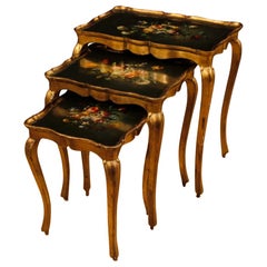 20th Century Painted and Gilded Wood Italian Set of 3 Coffee Tables, 1970