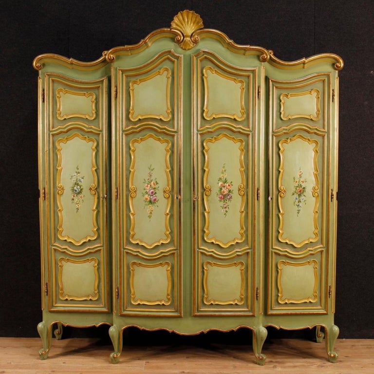 20th Century Painted and Gilded Wood Italian Wardrobe, 1970 For Sale at