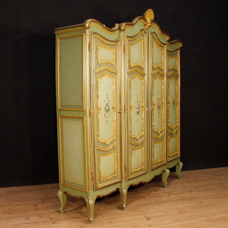 20th Century Painted and Gilded Wood Italian Wardrobe, 1970 For Sale at