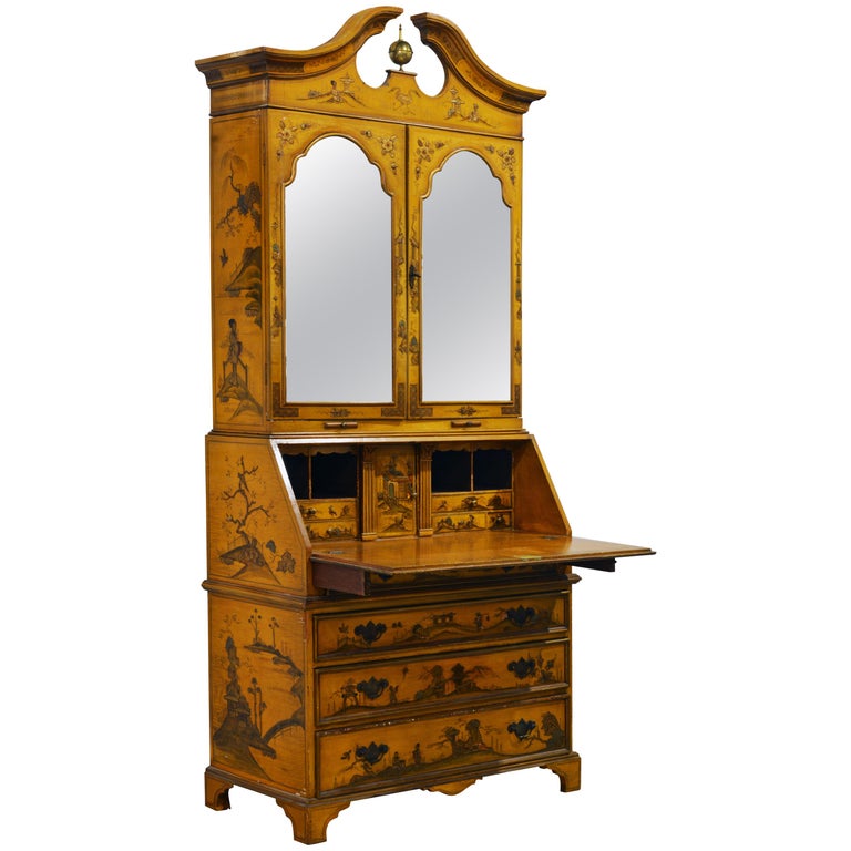 20th Century Painted and Gilt Chinoiserie Decorated Two-Part Secretary Desk