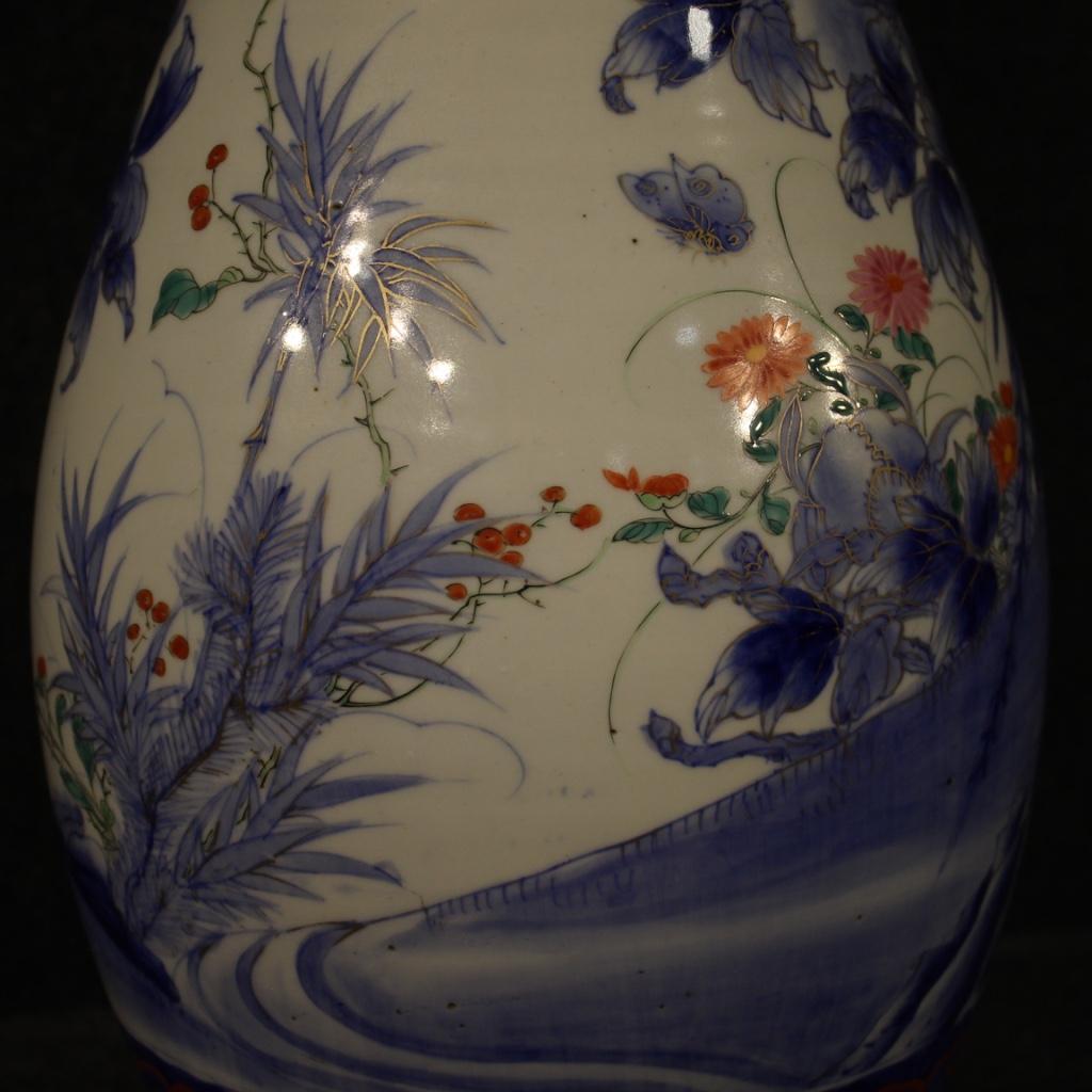 20th Century Painted and Glazed Ceramic Japanese Oriental Vase, 1920 For Sale 8