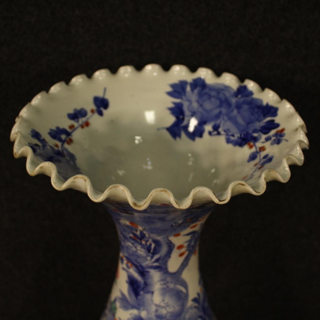 Hand-Painted 20th Century Painted and Glazed Ceramic Japanese Oriental Vase, 1920 For Sale