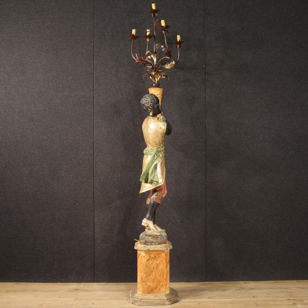 20th Century Painted and Lacquered Wood Plaster Venetian Moor Floor Lamp, 1950 7