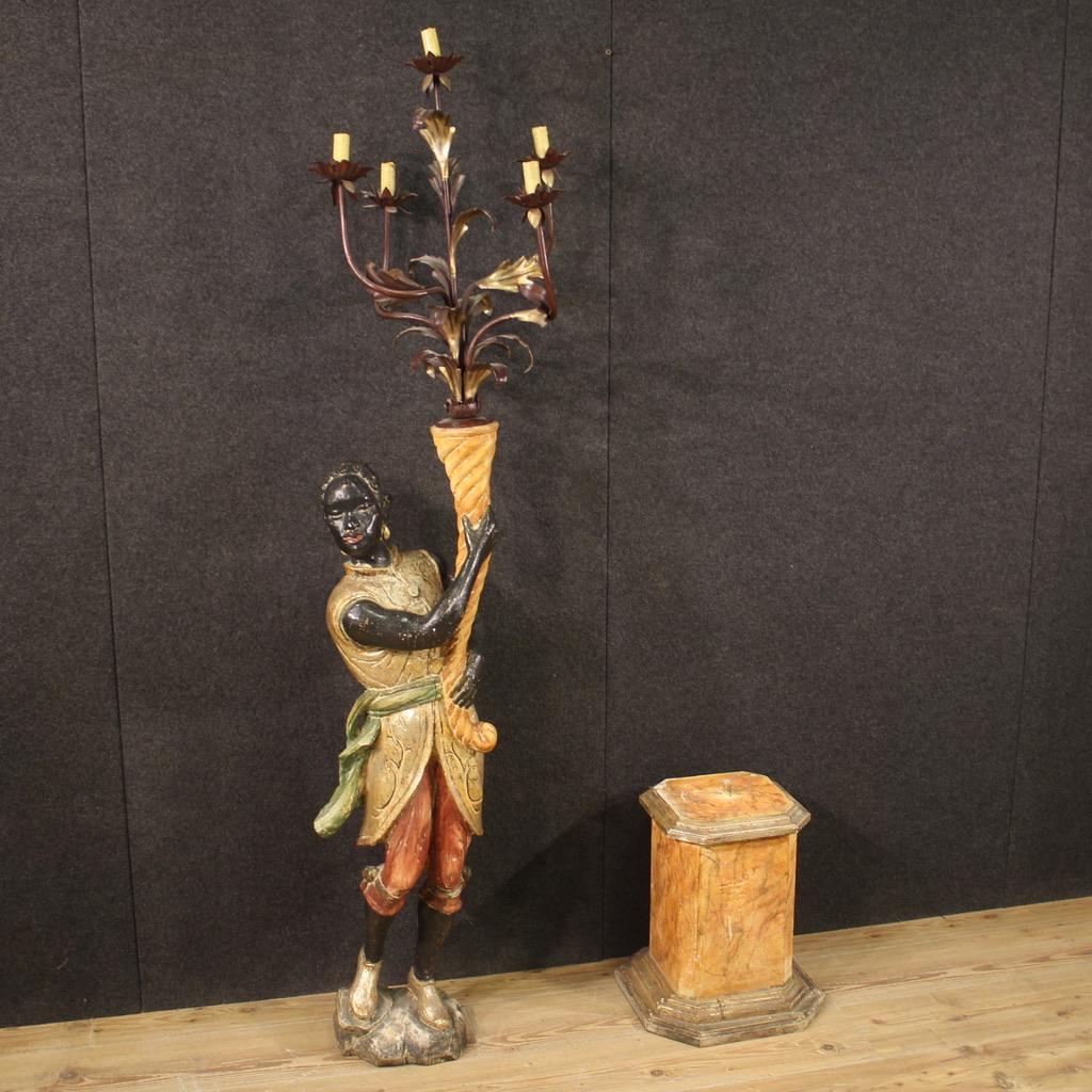 20th Century Painted and Lacquered Wood Plaster Venetian Moor Floor Lamp, 1950 9