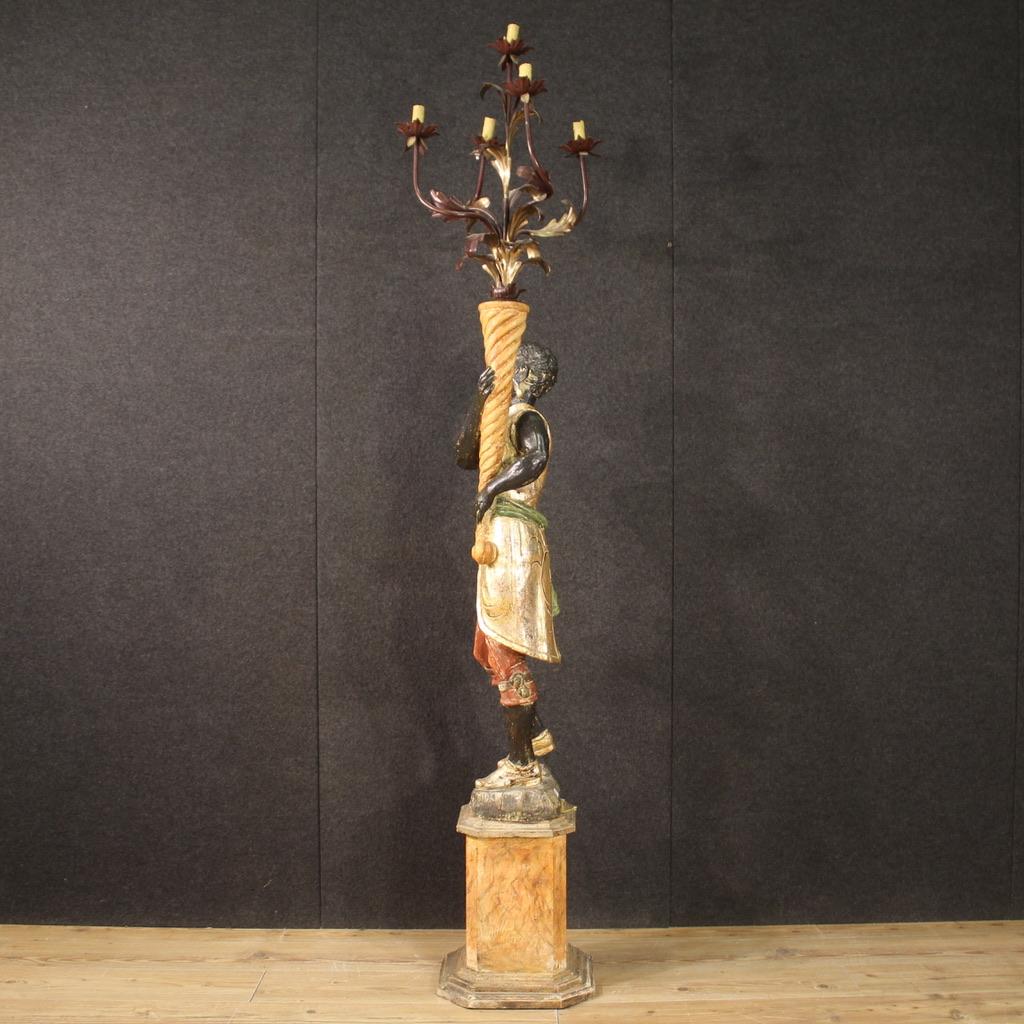 20th Century Painted and Lacquered Wood Plaster Venetian Moor Floor Lamp, 1950 In Good Condition In Vicoforte, Piedmont