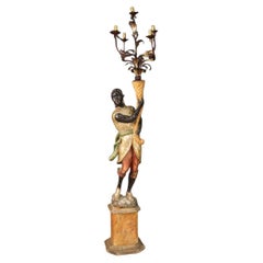 20th Century Painted and Lacquered Wood Plaster Venetian Moor Floor Lamp, 1950
