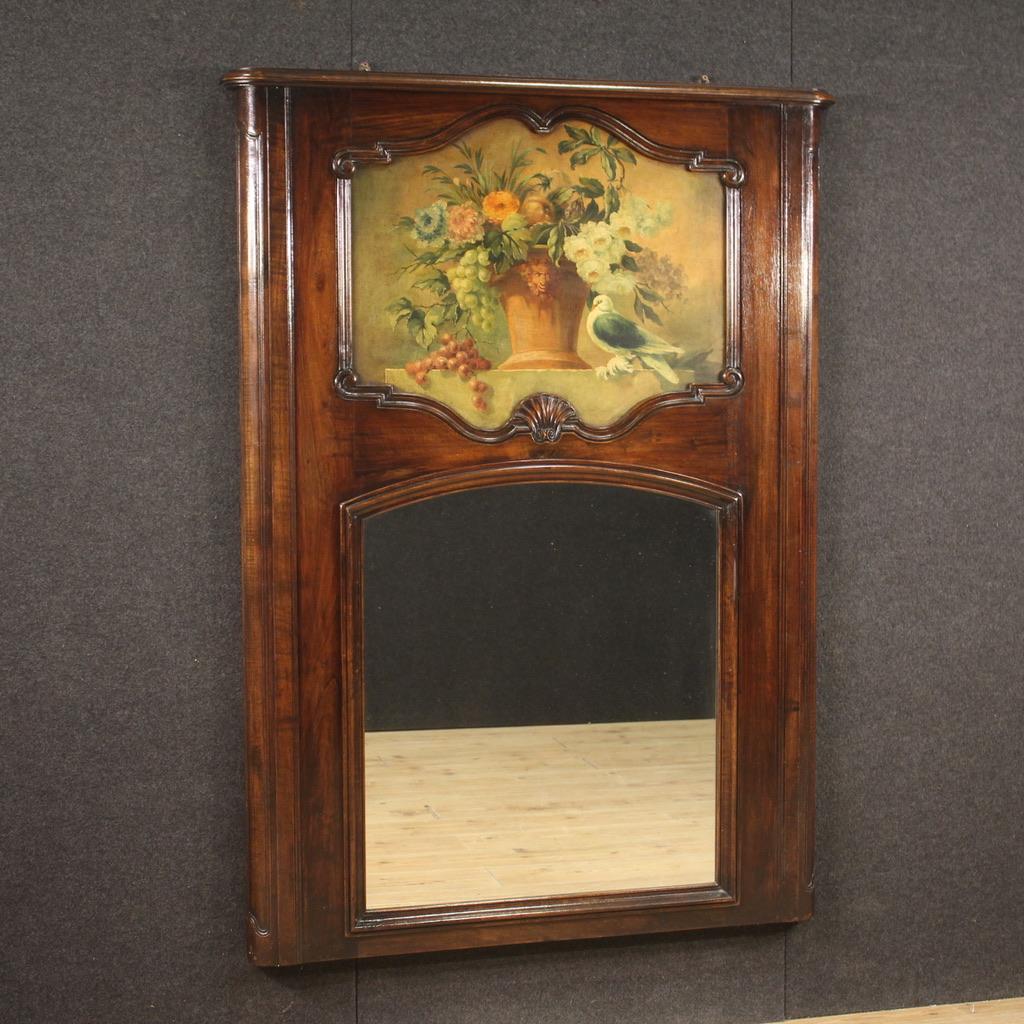  20th Century Painted Beech and Walnut Wood Italian Mantelpiece Mirror, 1950s For Sale 1