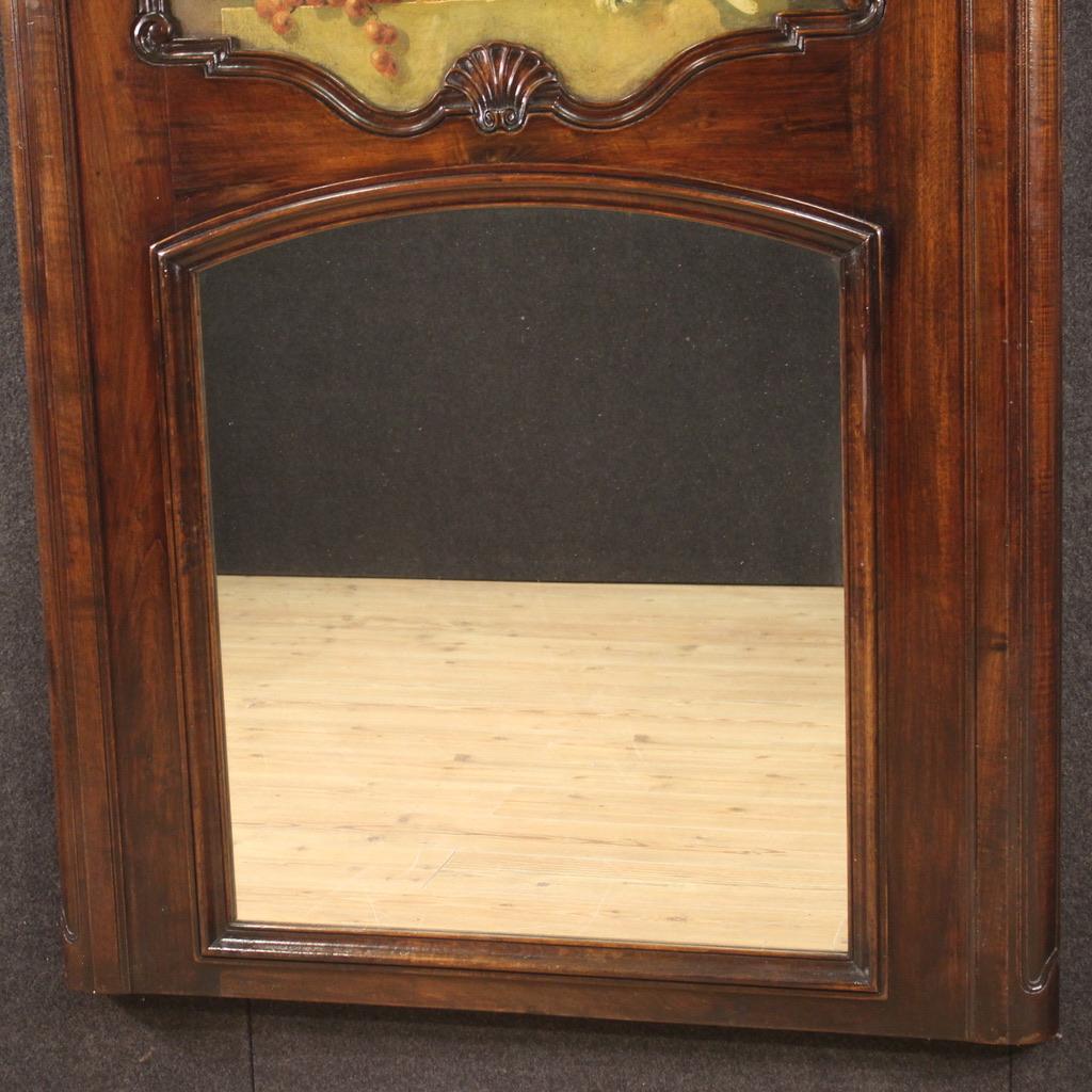  miroir de cheminée italien en bois de hêtre et de noyer peint du 20e siècle, années 1950 en vente 2