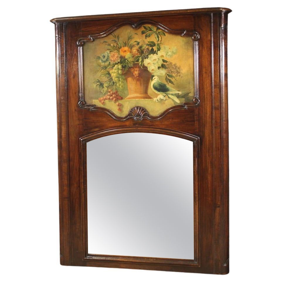 miroir de cheminée italien en bois de hêtre et de noyer peint du 20e siècle, années 1950 en vente
