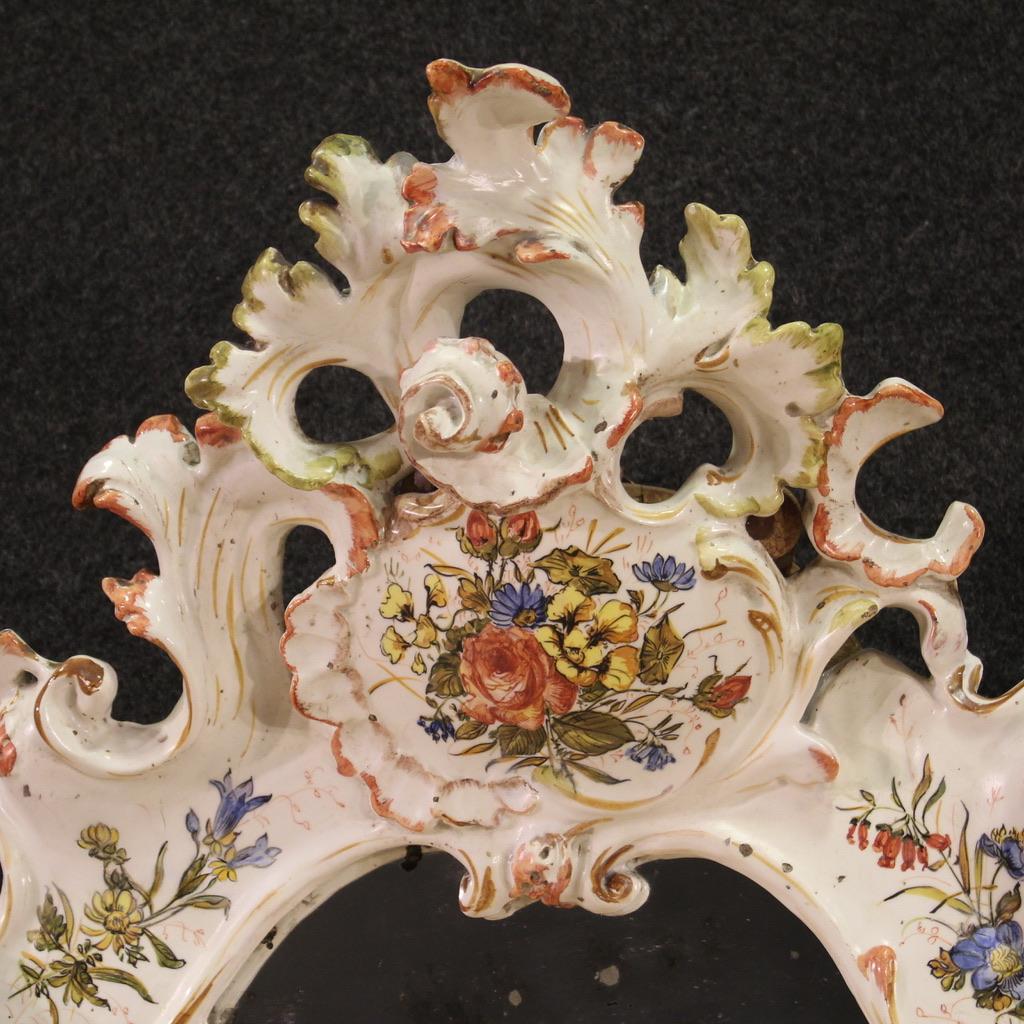 20th Century Painted Ceramic Italian Mirror, 1920 For Sale 6