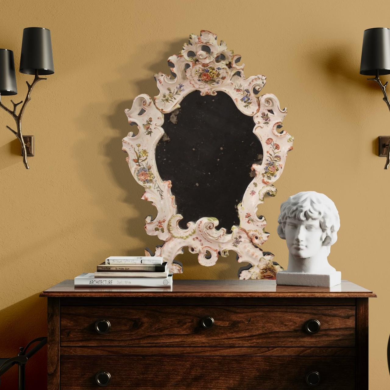 20th Century Painted Ceramic Italian Mirror, 1920 For Sale 9