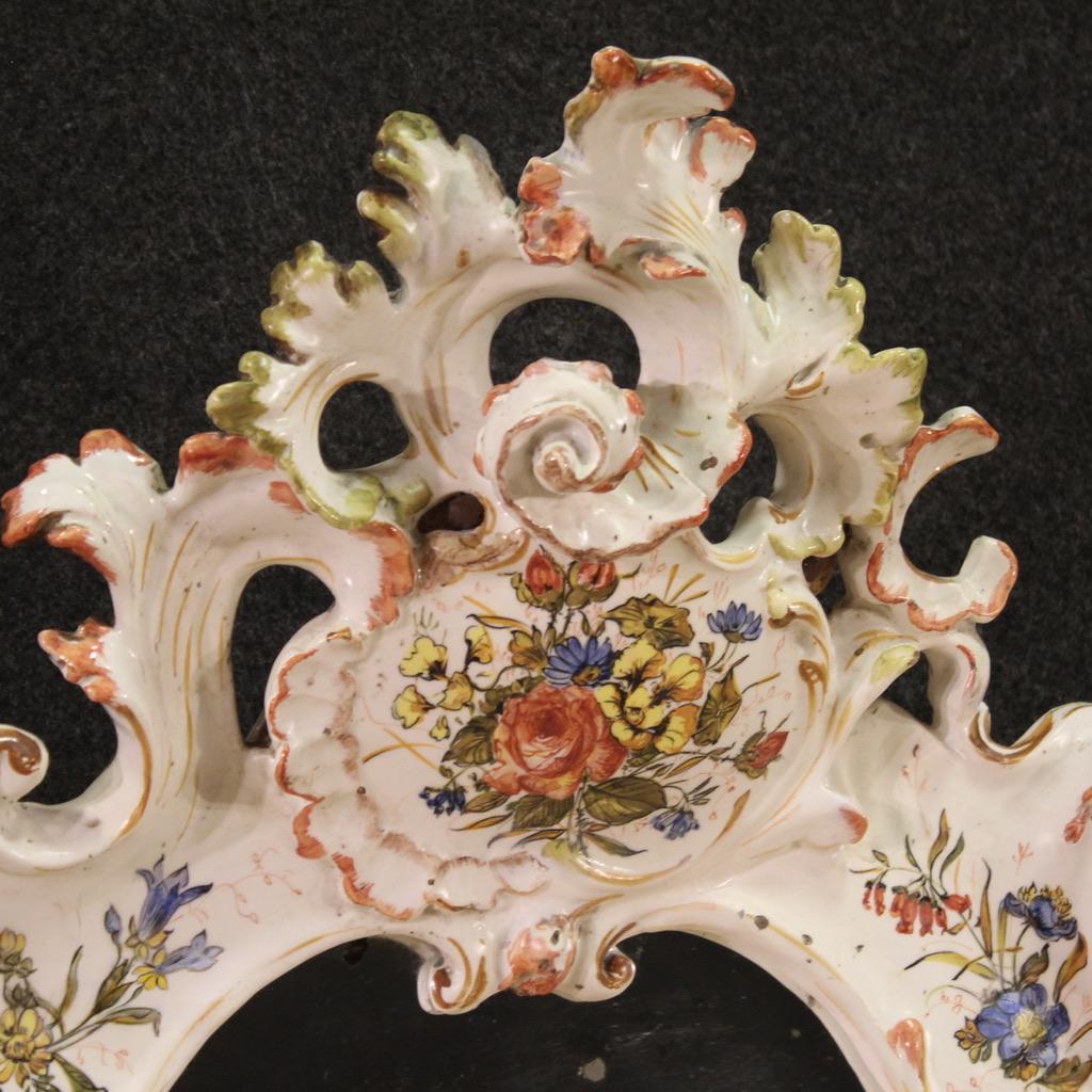 20th Century Painted Ceramic Italian Mirror, 1920 In Good Condition For Sale In Vicoforte, Piedmont