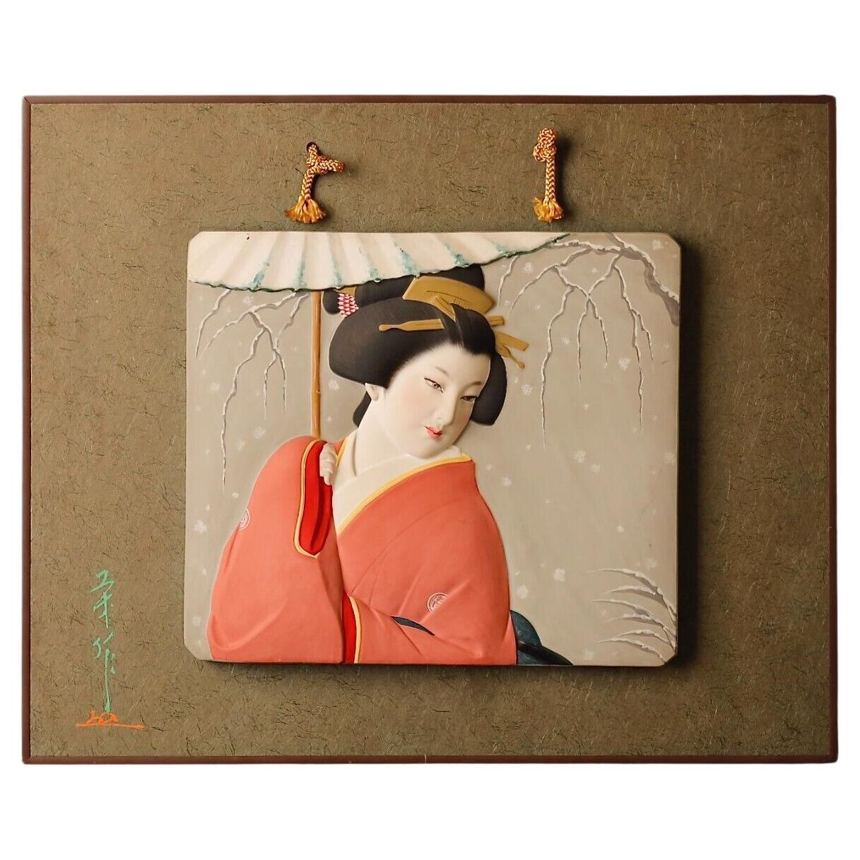20th century painted clay plate depicting Beautiful Woman For Sale