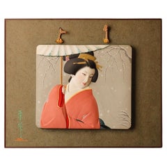 20th century painted clay plate depicting Beautiful Woman