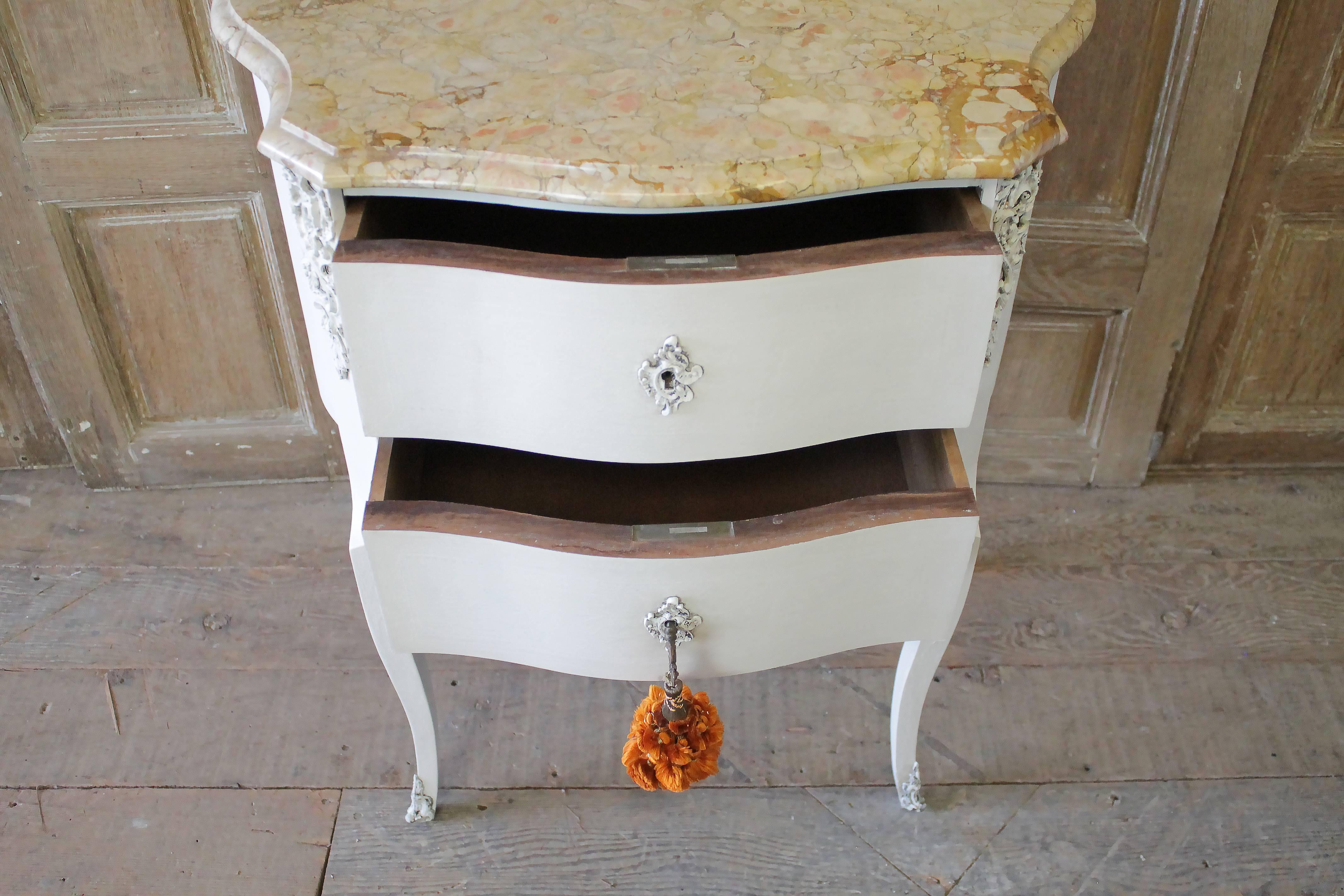 20th Century Painted French Louis XV Style Commode with Marble Top For Sale 9