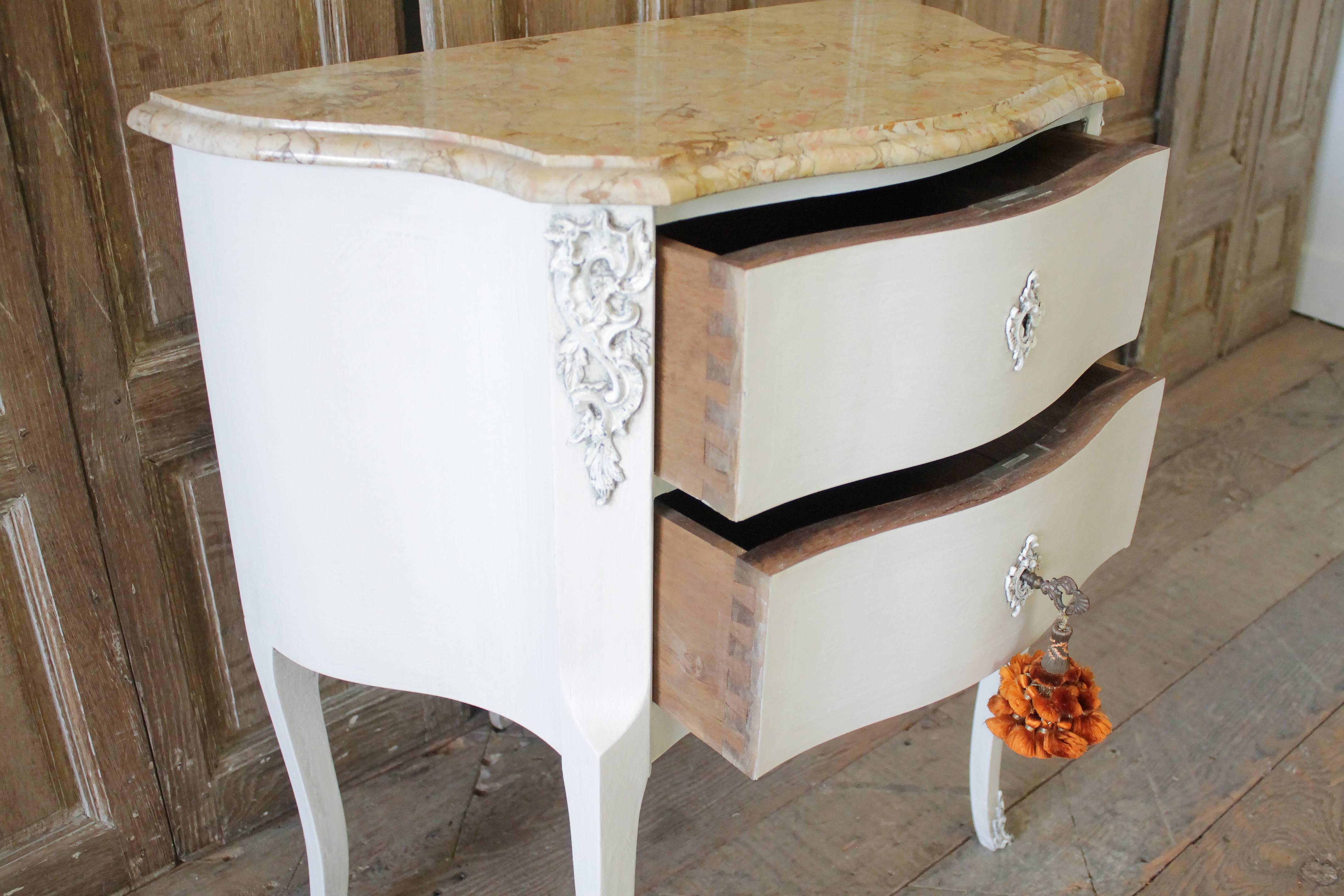 20th Century Painted French Louis XV Style Commode with Marble Top For Sale 11