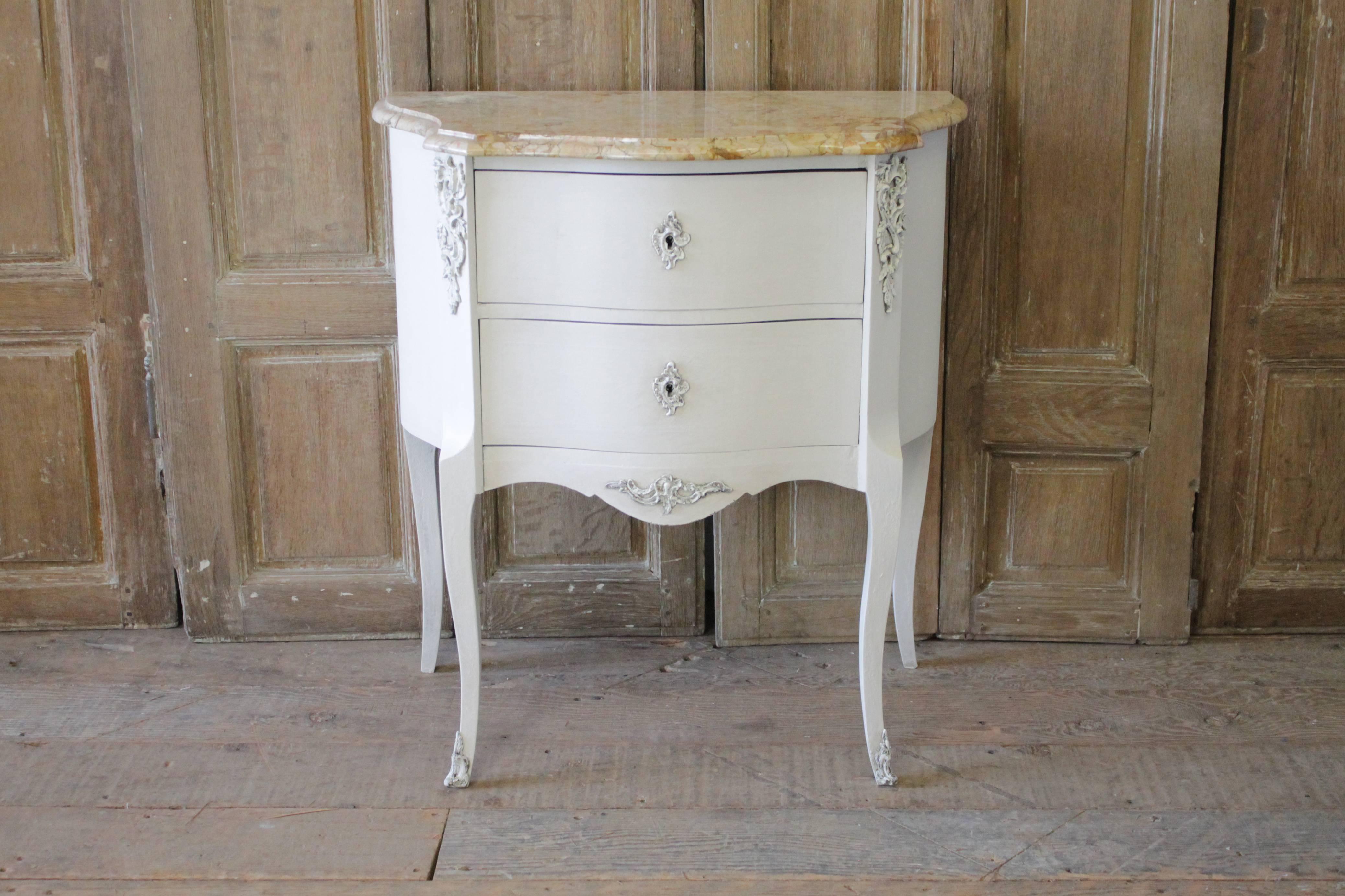 Italian 20th Century Painted French Louis XV Style Commode with Marble Top For Sale
