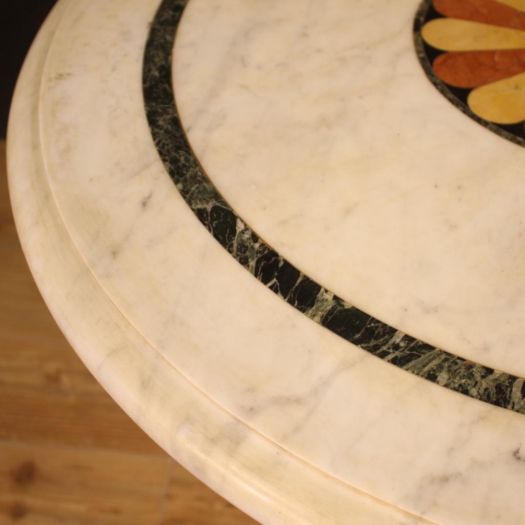 20th Century Painted Iron with Inlaid Marble Top Italian Round Table, 1960 For Sale 7