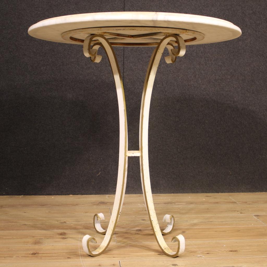 20th Century Painted Iron with Inlaid Marble Top Italian Round Table, 1960 For Sale 2