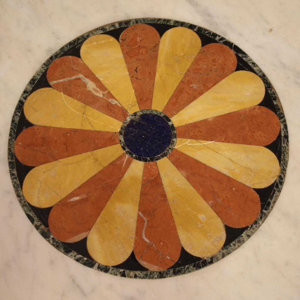 20th Century, Painted Iron with Inlaid Marble Top Italian Round Table, 1960 For Sale 4