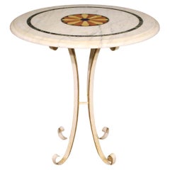 Retro 20th Century Painted Iron with Inlaid Marble Top Italian Round Table, 1960