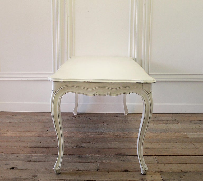 20th Century Painted Louis XV Style Country French Dining Table with Drawers In Good Condition For Sale In Brea, CA