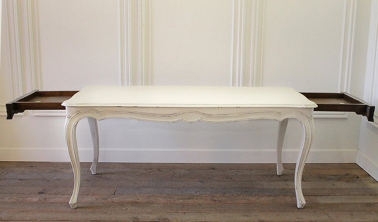 Wood 20th Century Painted Louis XV Style Country French Dining Table with Drawers For Sale