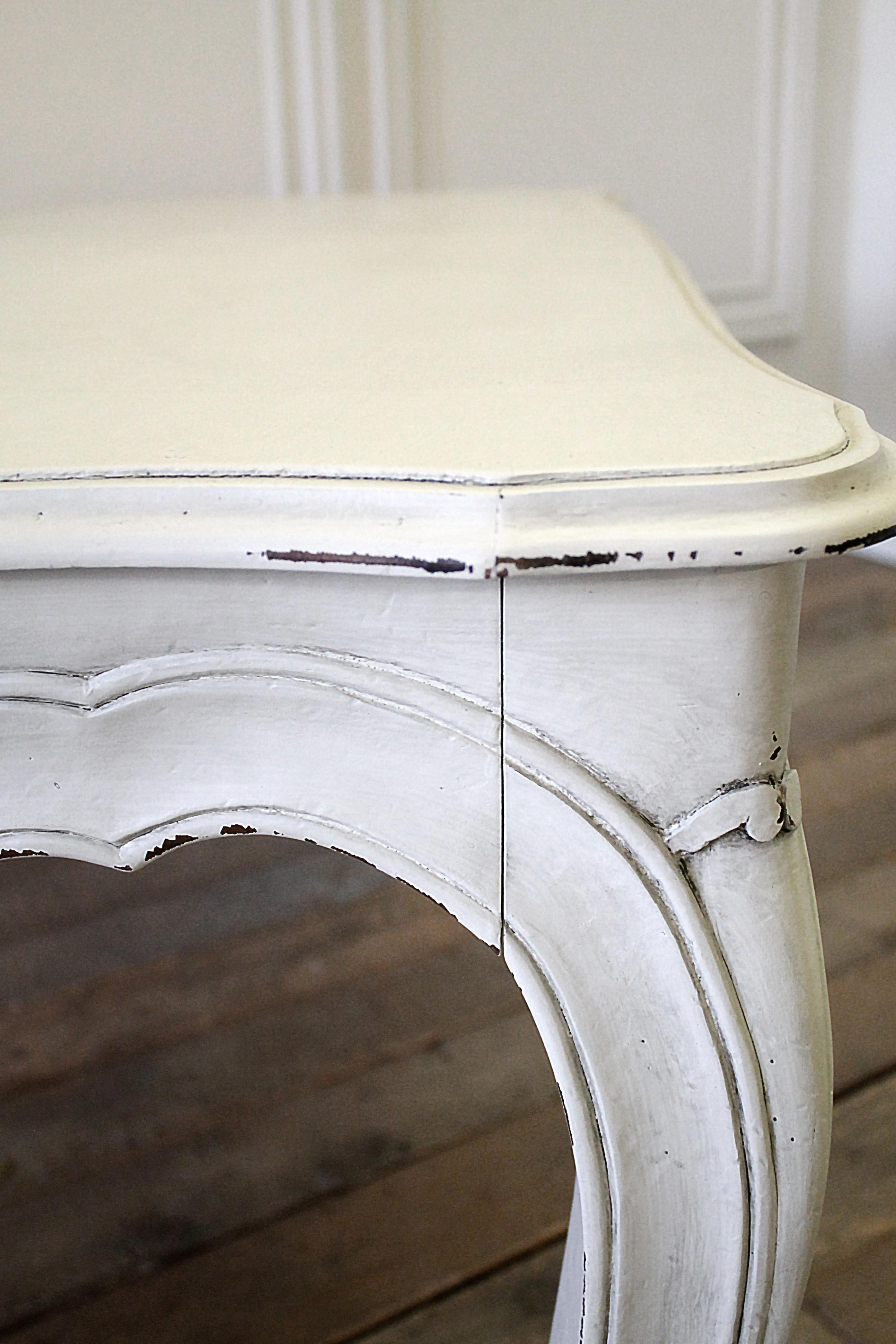 20th Century Painted Louis XV Style Country French Dining Table with Drawers In Good Condition In Brea, CA