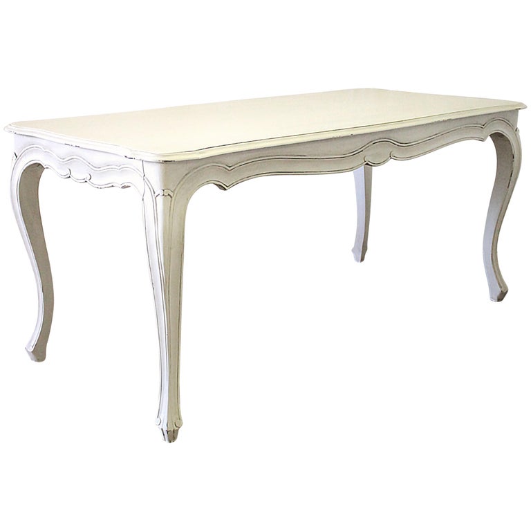 20th Century Painted Louis XV Style Country French Dining Table with Drawers For Sale
