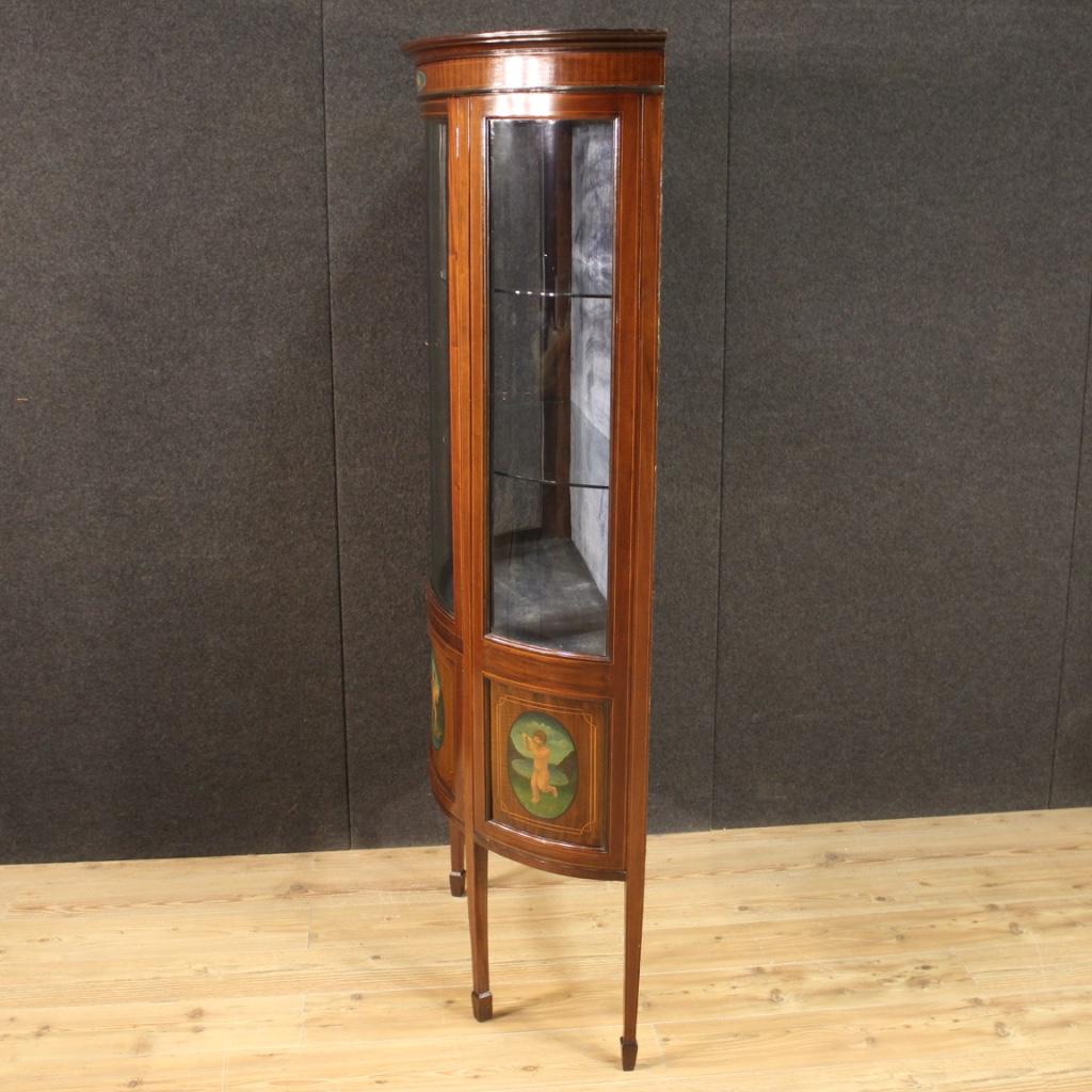 20th Century Painted Mahogany and Maple Wood English Demilune Display Cabinet 7